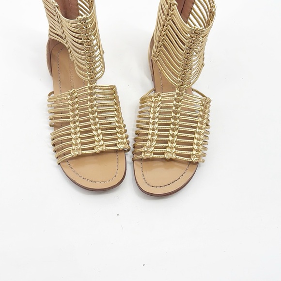 Sigerson Morrison Kelma Leather Gladiator Sandals Gold Flats size 6.5 - Picture 11 of 12